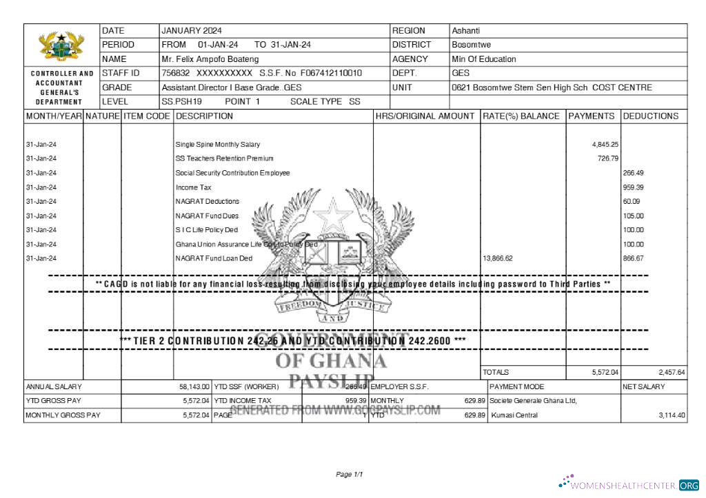 Ghana Controller and Accountant General's Department payslip template in Word and PDF formats.pdf, 1